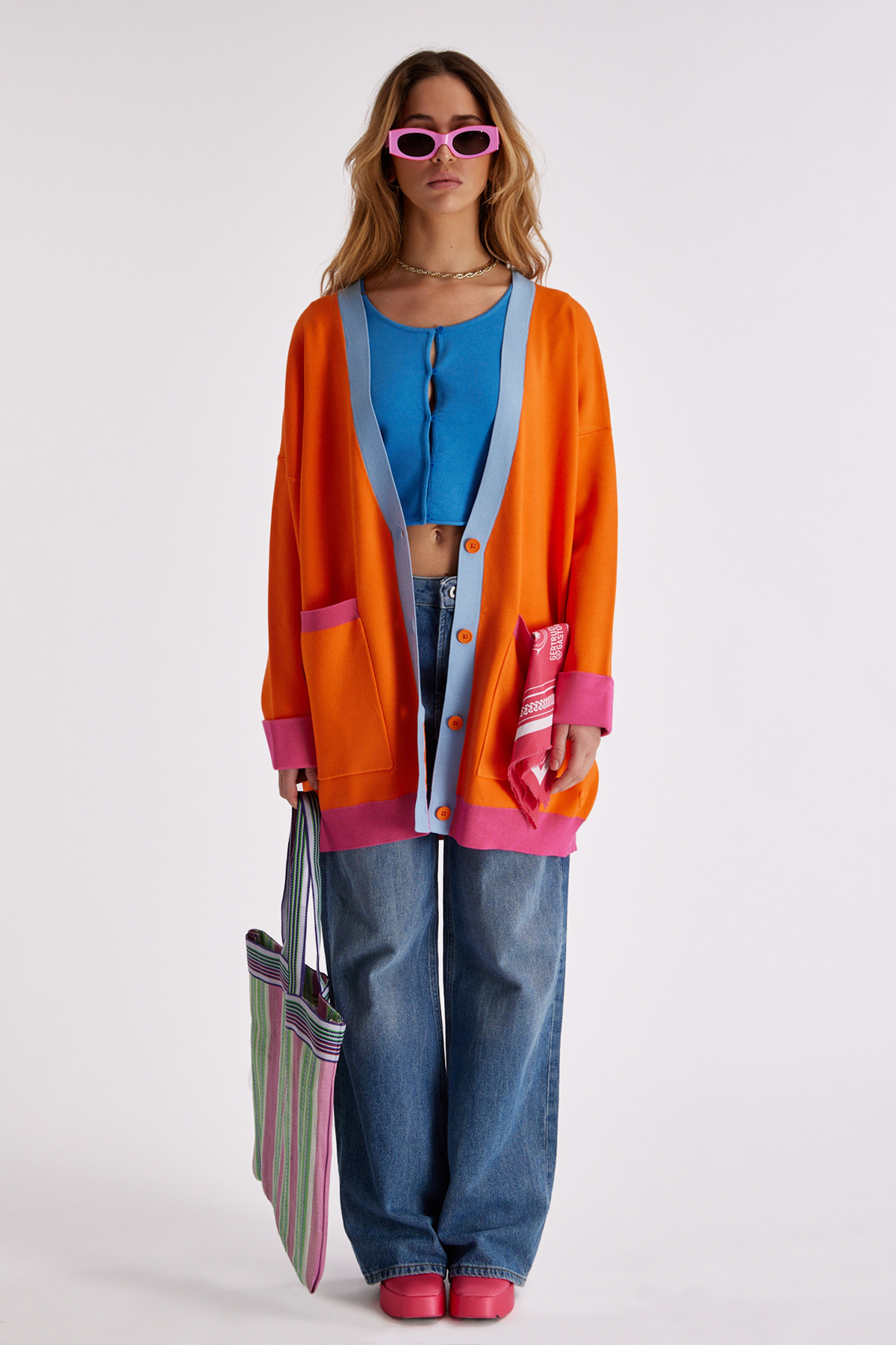 Irina Orange two-tone knitted jacket