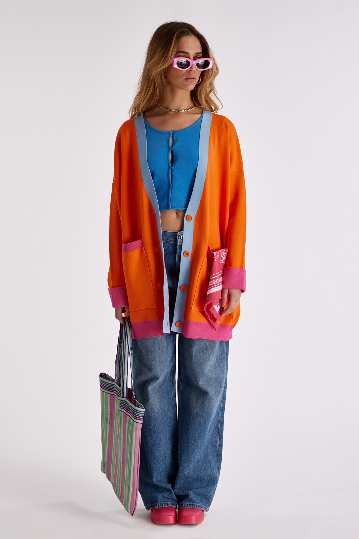 Irina Orange two-tone knitted jacket